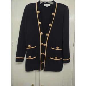Vintage St. John Collection Black Knit Cardigan Gold Buttons – Size Small